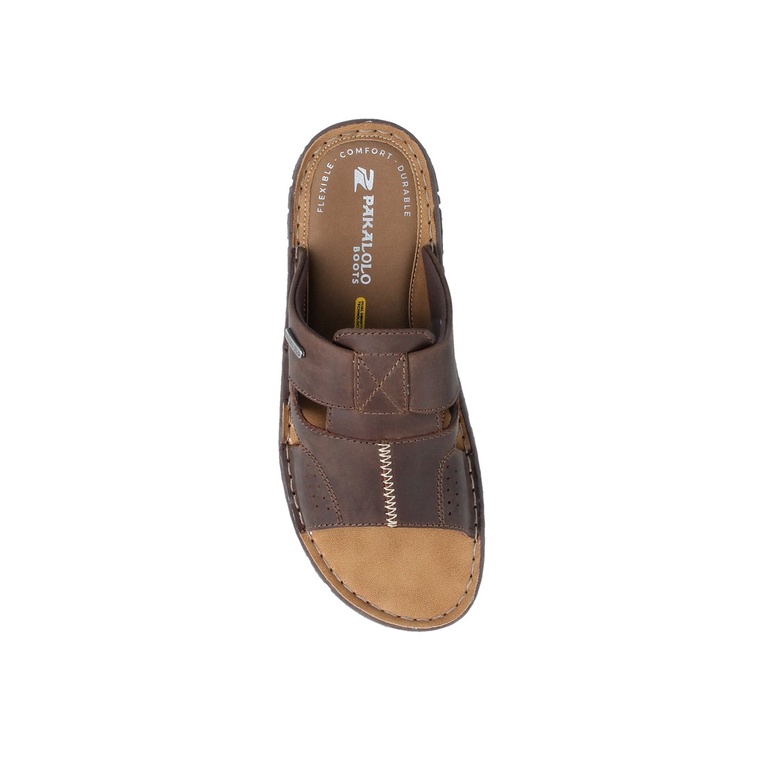 SANDAL SLIDE PAKALOLO PRIA ORIGINAL CASUAL KULIT ASLI COKLAT PB09