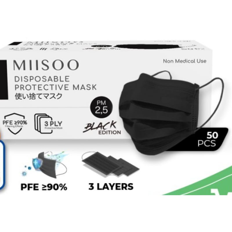 Masker Korea Miisoo earloop 3ply - Hitam