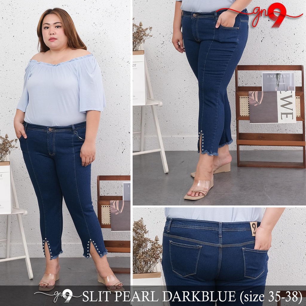 CASVINE JEANS SLIT PEARL MUTIARA FRONT LINE SUPER BIGSIZE JUMBO MOM JEANS