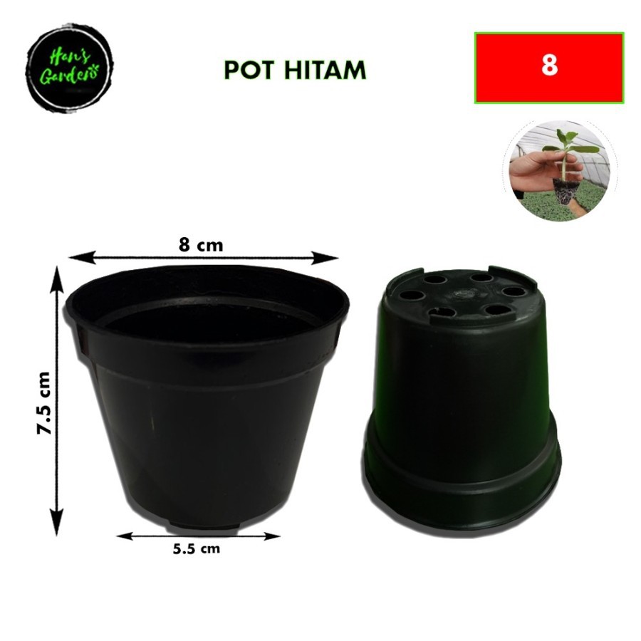 Pot hitam 8 cm pot bunga pot hidroponik