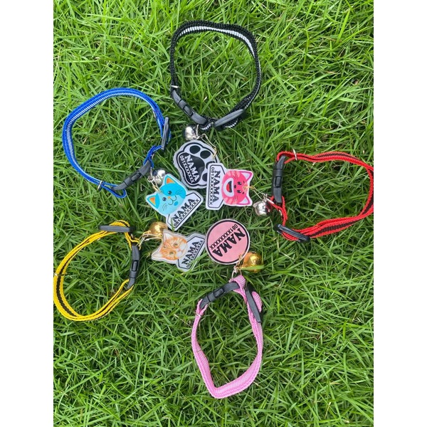 Kalung kucing nama custom AKRILIK &amp; PVC /harga sudah termasuk kalung motif + lonceng +nama