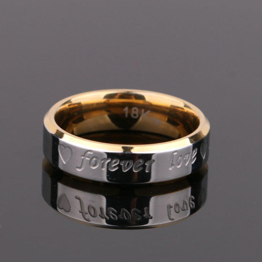 Timekey Cincin Kawin / Tunangan Motif Tulisan Forever Love 18K Gold / Silver Untuk Pasangan / Pria / Wanita A2K9