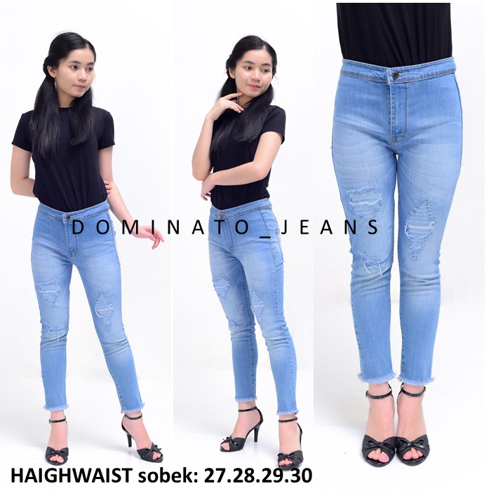 CELANA JEANS HAIGHWAIST SOBEK ROBEK WANITA TIDAK TEMBUS KEKINIAN DAN TERMURAH DOMINANT JEANS PREMIUM
