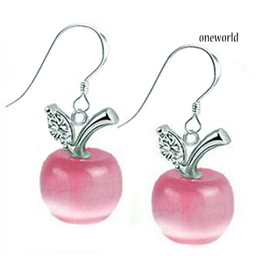 OW@ Women Opal Apple Dangle 925 Sterling Silver Zircon Eardrops Hook Earrings