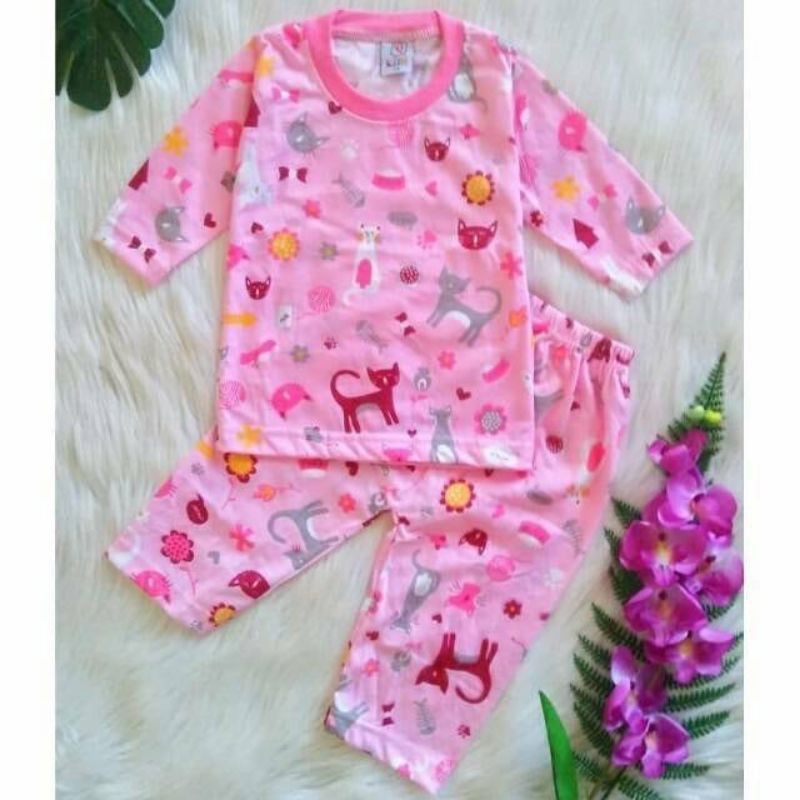 Piyama Anak Qkids  Size S (2-4tahun) Lengan Panjang Celana Panjang Bahan LIBBY