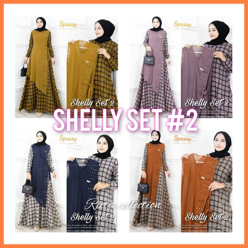 FASHION MUSLIM PAKAIAN WANITA SHELLY SET 2 / 3 MAXY DRESS 2IN1 MOTIF KOTAK KEKINIAN TERLARIS MURAH L