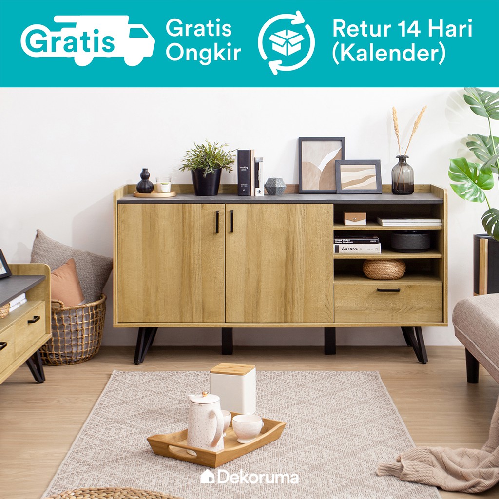 Dekoruma Andou Lemari Kabinet Serbaguna Minimalis 2 Pintu dan Laci 3 Susun | Credenza Buffet