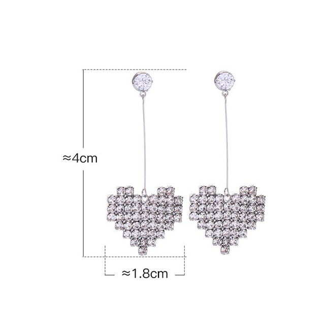 LRC Anting Tusuk Fashion Silver Crystal-studded Heart-shaped Earrings F94093