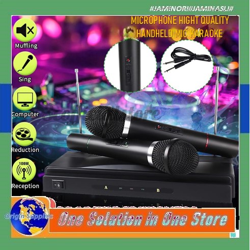 Microphone Mic Handheld Wireless UHF Rechargeable Profesional Vlog 2 orang Live Streaming HP Broadca