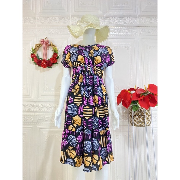 Daster ruffle serut / daster ruffle busui viral / daster serut rempel selutut-F Black