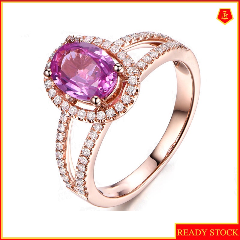 [Ready Stock]Elegant Pink Gemstone Ring Female 18K Gold