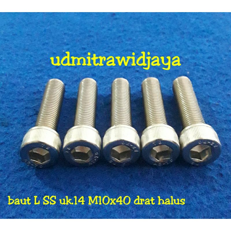 Baut L SS uk.14 M10x40mm stainless stell drat halus / baut 14an SS / baut L SS dratt halus variasi