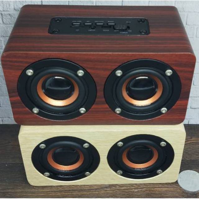 Speaker 10Watt bluetooth kayu mdf jernih bass bulat Double Speaker w8 jnp w5 stereo portable Subwofer Mini