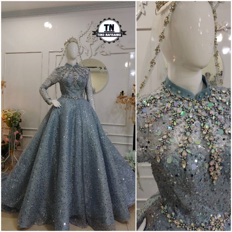 ballgown squin | baju pengantin muslim modern | gaun dress wedding akad resepsi