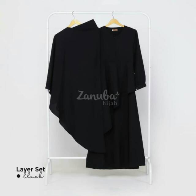 Gamis layer set merk zanuba hijab gamis syari hitam polos