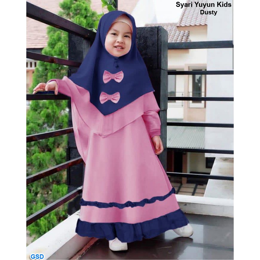 Syari yuyun kids/Baju Gamis Anak Perempuan/ Gamis/ Pakaian Anak Free Bergo/Hijab Kupu-kupu