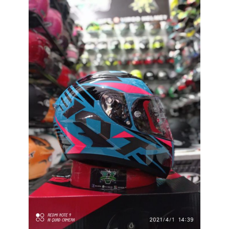 KYT HELM FALCON  FR RADIANT SKY BLUE FUXIA FLAT VISOR