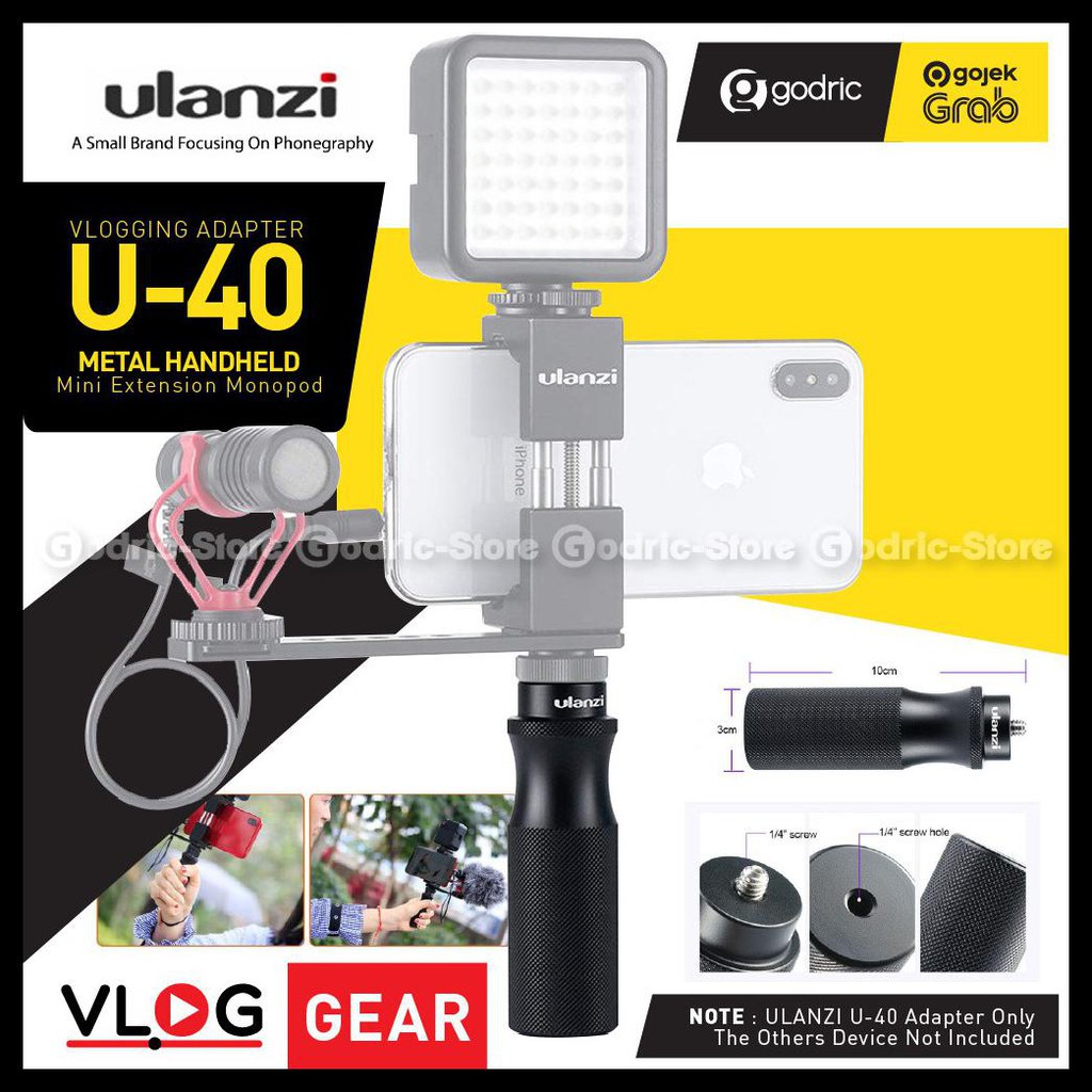 {BISA COD} ULANZI U-40 Universal Metal Handle Vlogging Hand Grip for Smartphone HP Camera Vlog U40