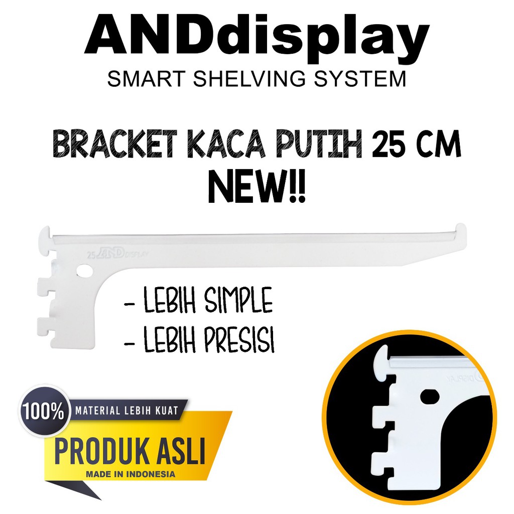 DAUN BRACKET KACA 25CM PTH NEW AMBALAN SIKU PENYANGGA RAK BRAKET ANDDISPLAY