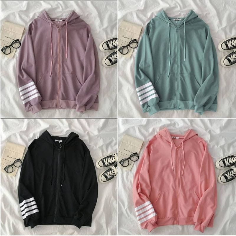 ZOPY ZIPPER HOODIE JAKET Fashion Pria Wanita Remaja Hoodie MATT Fleece Premium Tebal Stripe Korean S