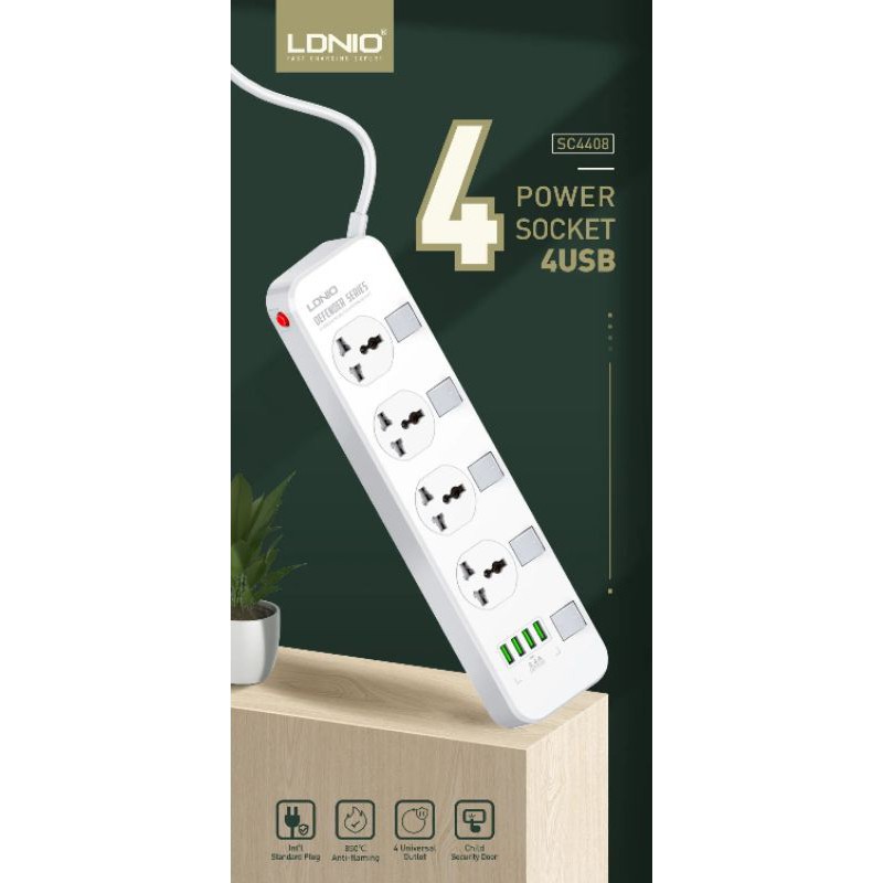 Steker colokan listrik LDNIO SC4408 universal socket 4usb port 4power