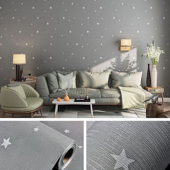 Mwd9011 Wallpaper Dinding Polos Grey Star Stiker Abu Tua Berperekat Shopee Indonesia