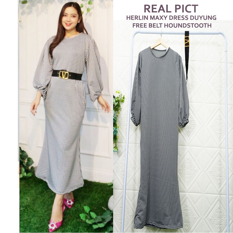 HERLIN MAXY DRESS DUYUNG FREE BELT HOUNDSTOOTH CARLINA