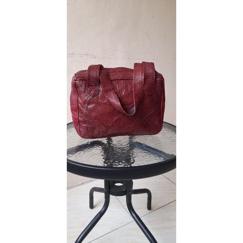 Tas Kulit Maroon Preloved