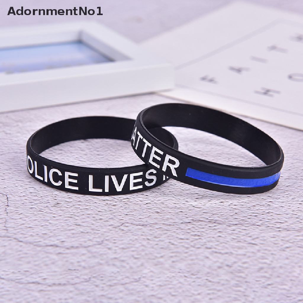 (AdornmentNo1) Gelang Tangan Karet Tipis Warna Hitam / Biru Untuk Aksesoris Wanita / Polisi