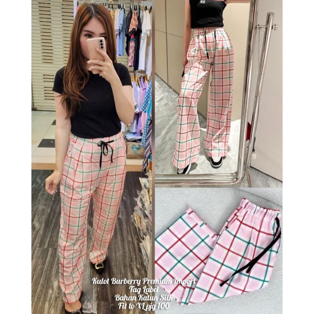 Celana Wanita Kotak Bahan Katun Silk Import