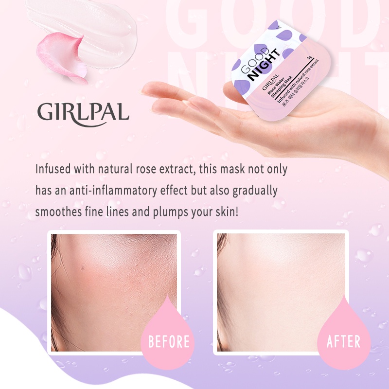 GIRLPAL 5g*4pcs Rose Water Sleeping Mask Natural Deep Hydrating Organik Face Jelly Masker Wajah Mencerahkan