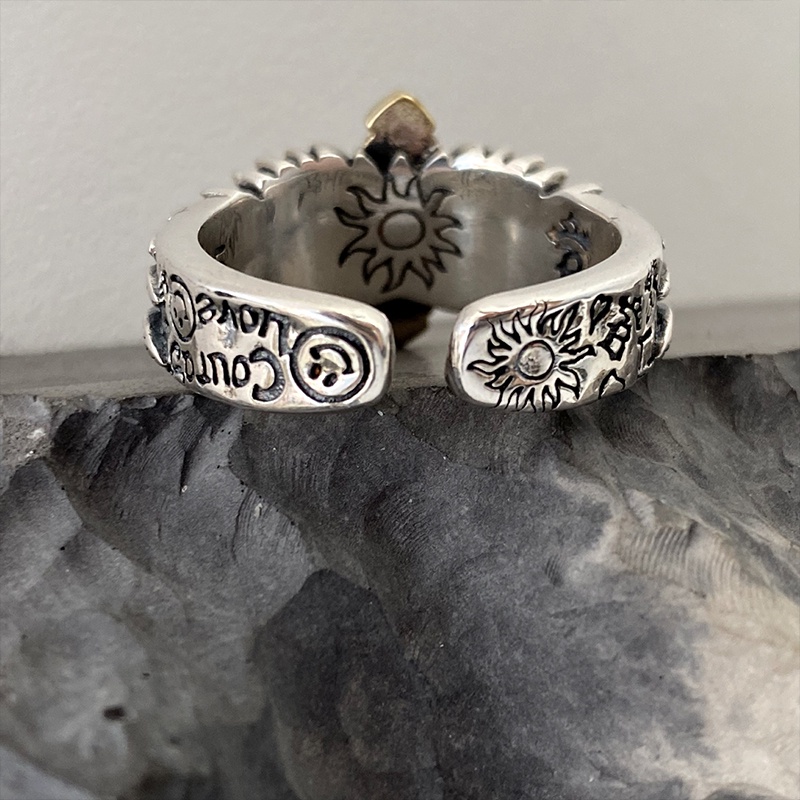 Cincin Model Terbuka Desain Sayap Malaikat Bahan Metal Gaya Punk Klasik Untuk Pesta