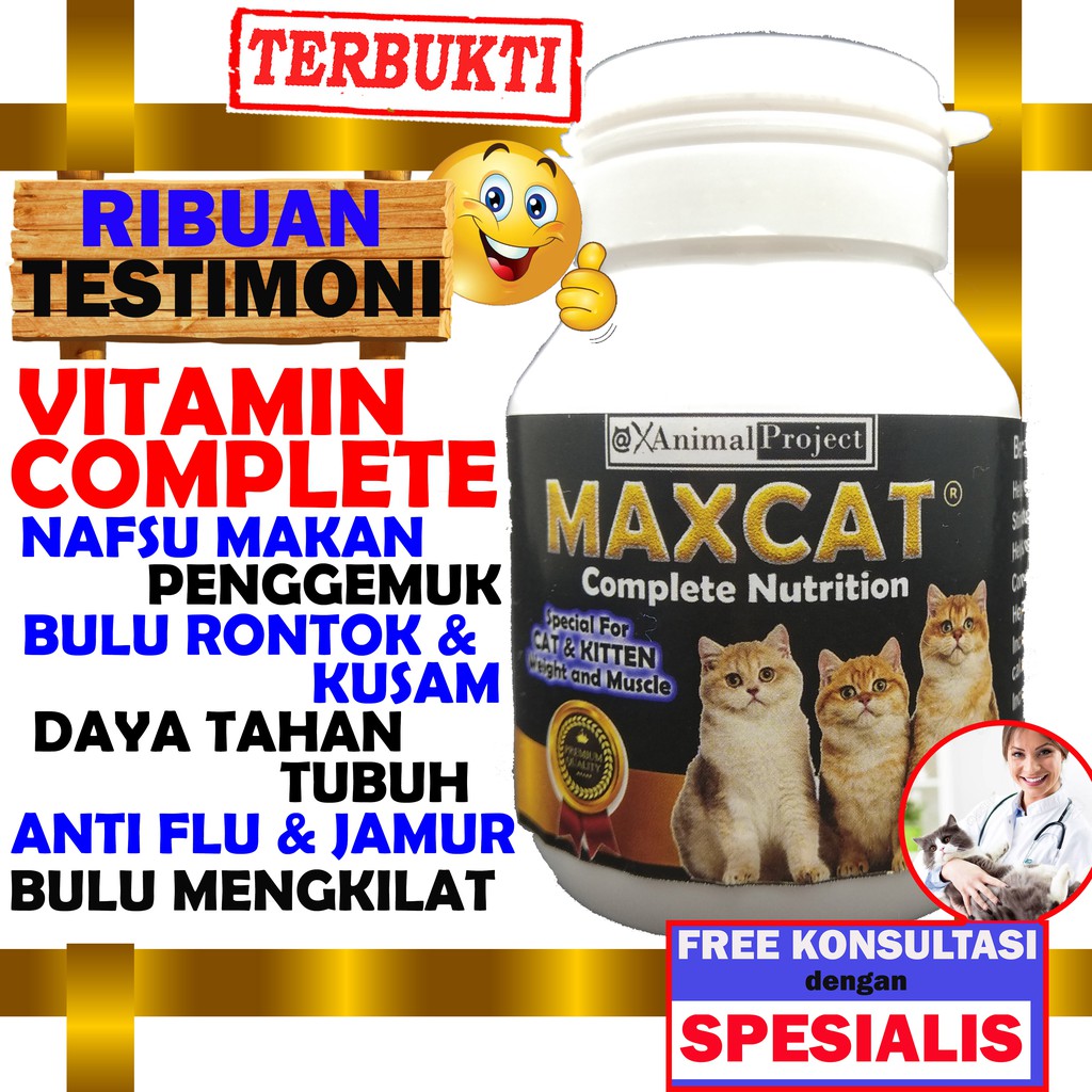 vitamin kucing nafsu makan kurus obat gemuk kucing penggemuk bulu lebat rontok body big sehat vitami