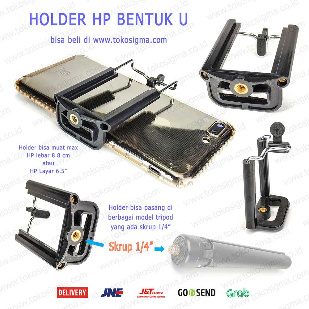 KLIP JEPITAN HP SMARTPHONE UNTUK PASANG DI TRIPOD TONGSIS - HOLDER U