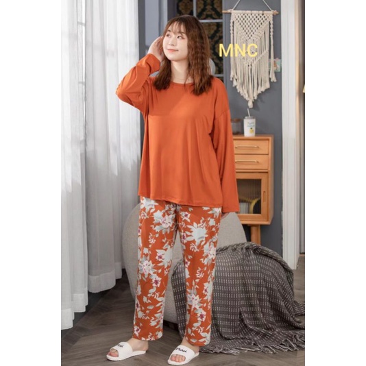 PIYAMA PP WANITA IMPORT SPANDEX|BIGSIZE|JUMBO/SET OVERSIZE/BAJU TIDUR lengan panjang-PP.SJ BATA BUNGA