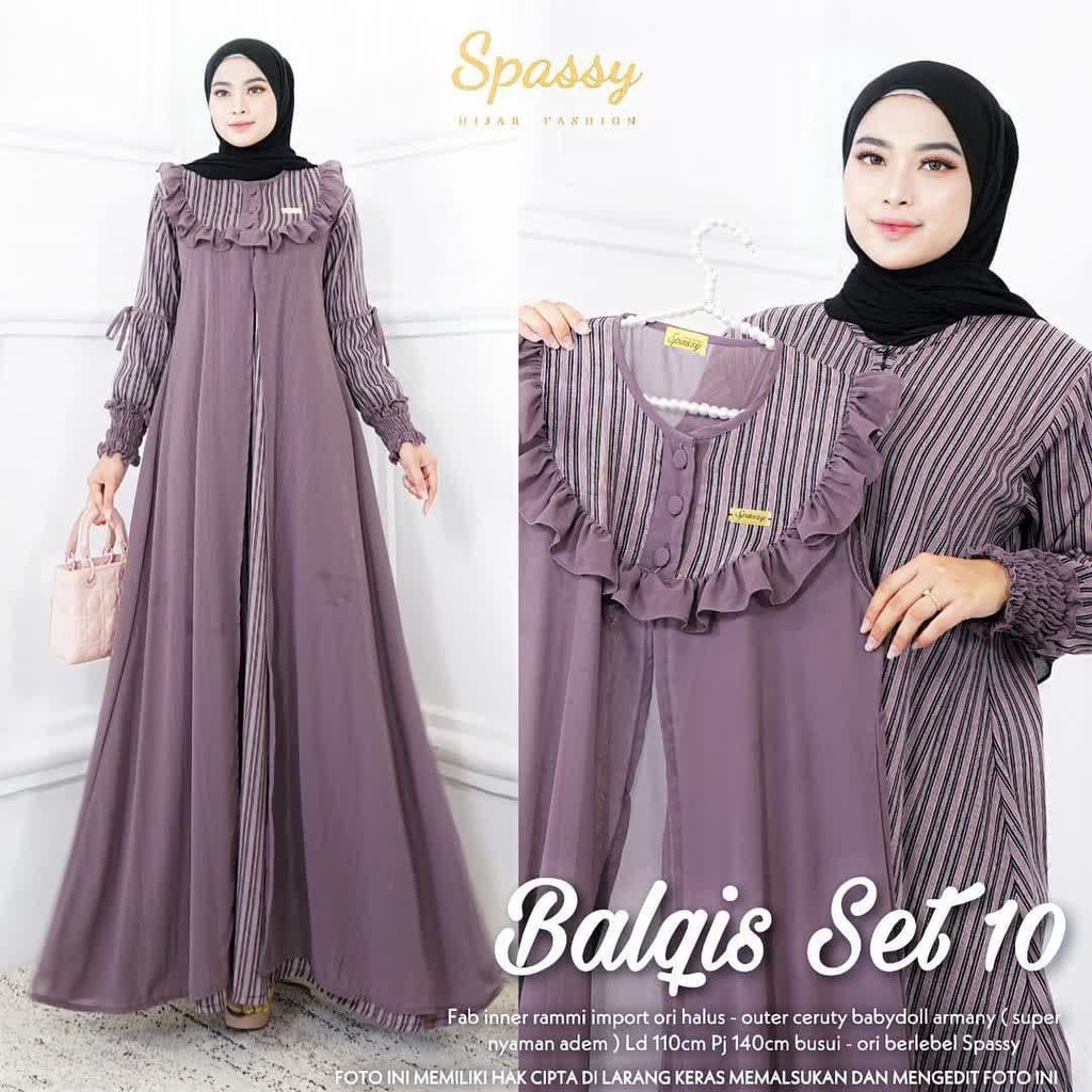 Cod Balqis set 10 / gamis 2in1 rompi viral / inner gamis katun rammi mix outer ceruty babydoll / gam