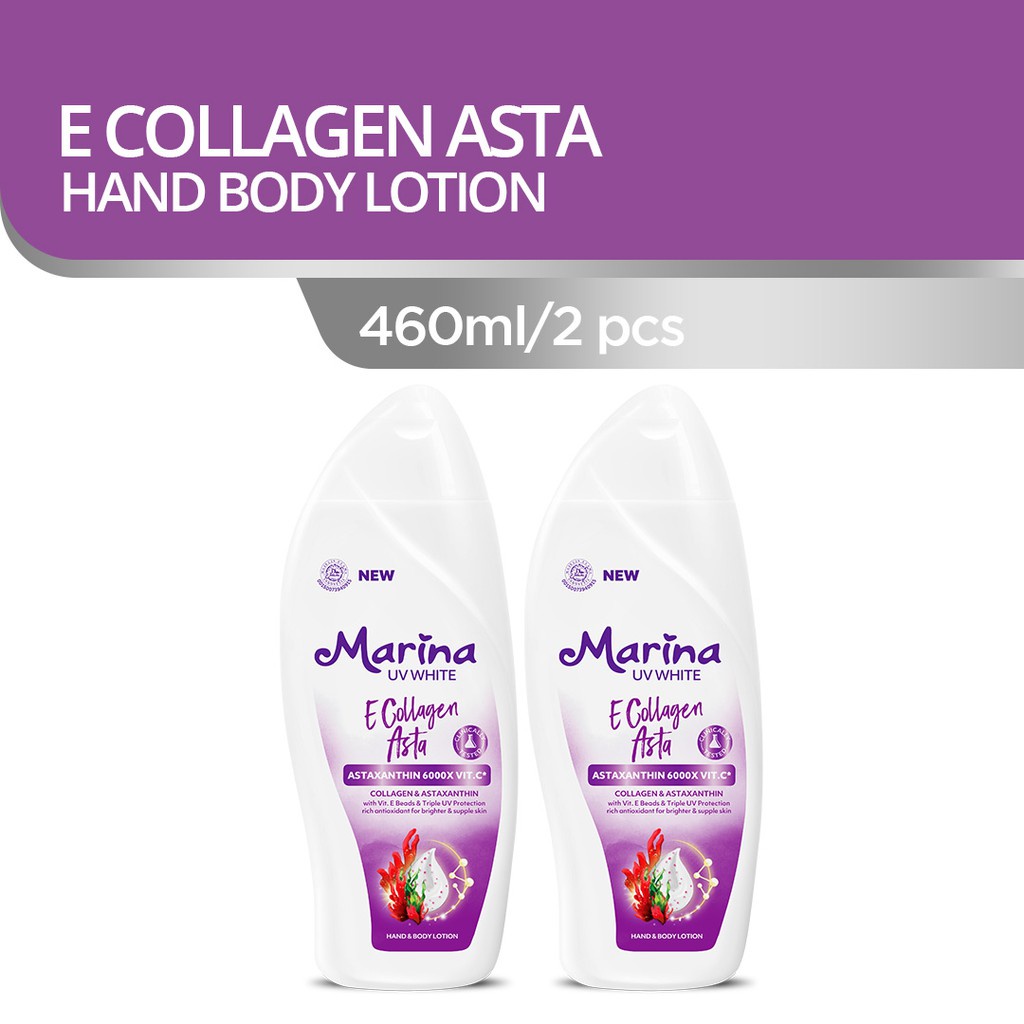 Marina UV White Hand &amp; Body Lotion E Collagen Astaxanthin [460 ml/2 pcs] - Exp : 10.2026