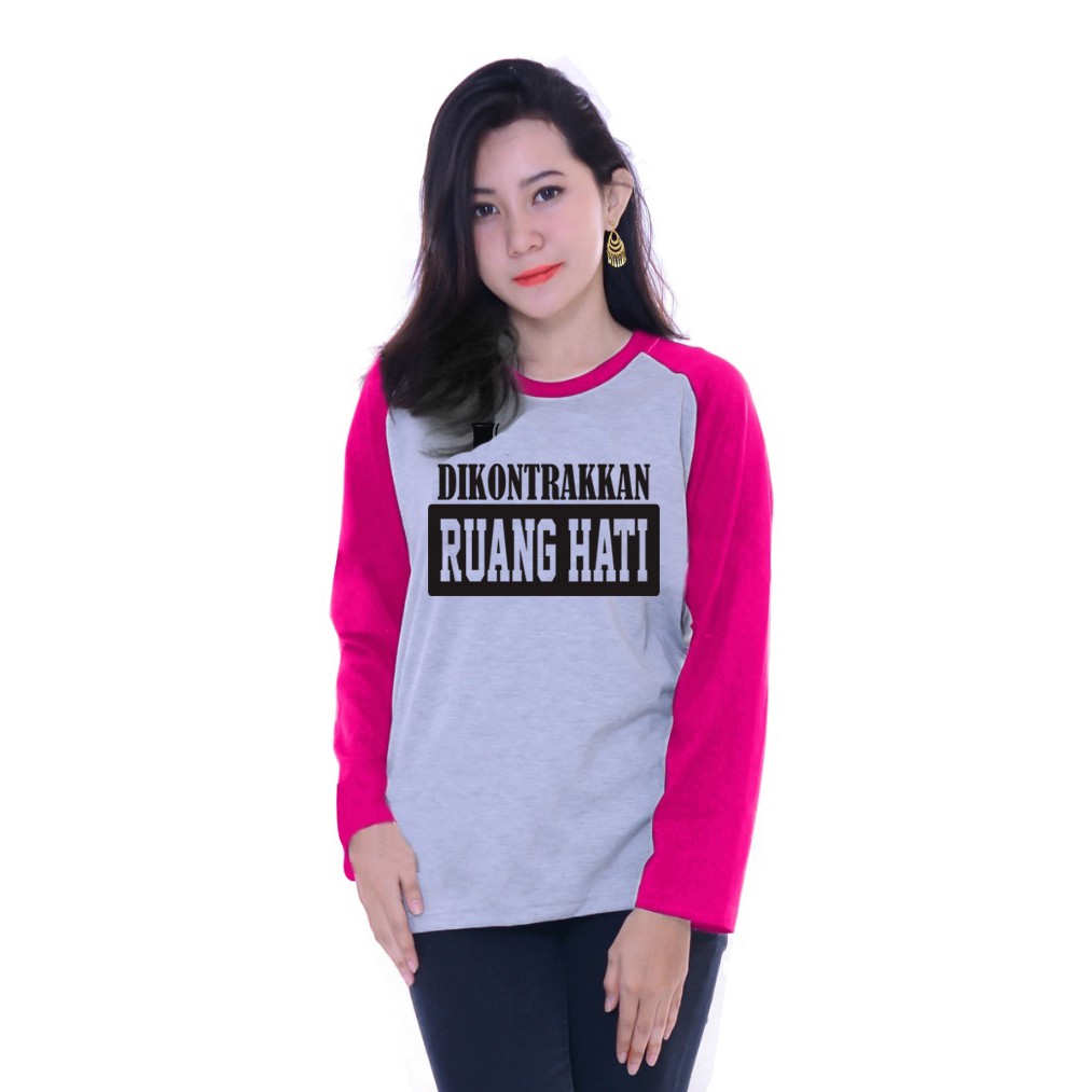 Kaos Raglan Gambar Kontrak Hati | Lengan Panjang | Atasan Wanita | Ukuran M - L - XL -XXL