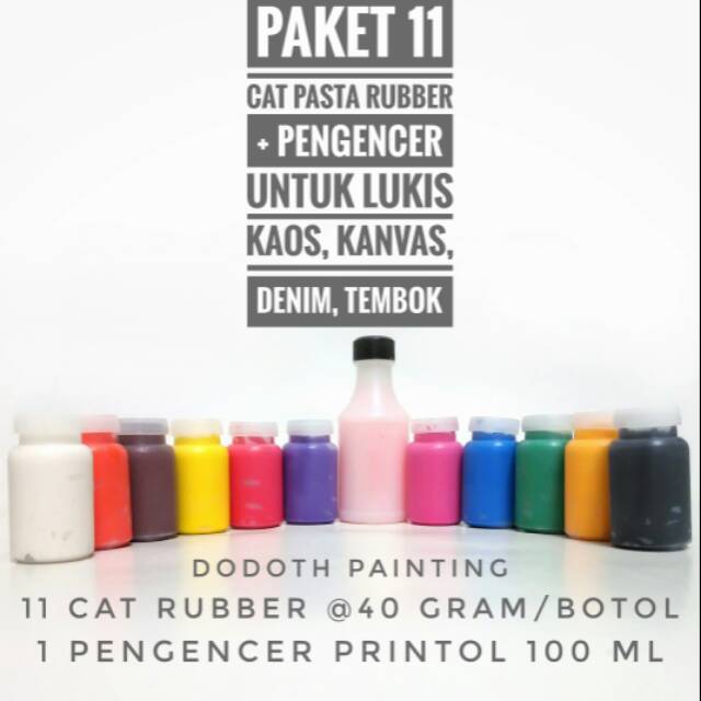 

Paket 11 Cat Pasta Rubber Lukis Kaos, Kanvas, Denim, Tembok + Pengencer