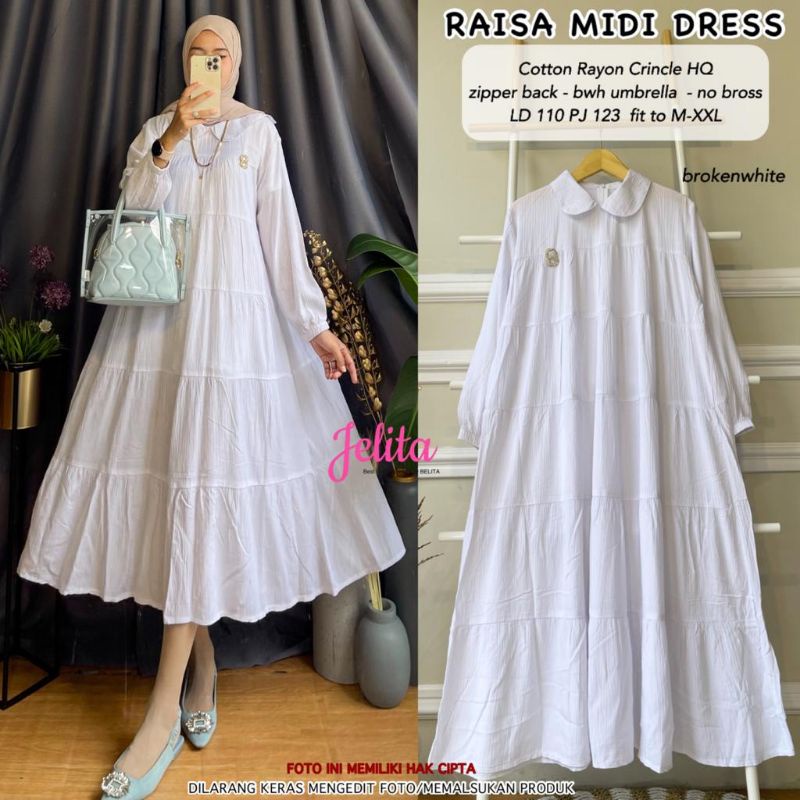 Raisa midi dress, bahan Cotton rayon crincle hq, Ld.110 Pb.123 bawah umbrella, by Jelita