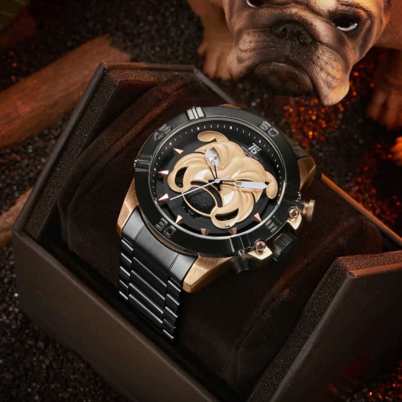 T5 JAM TANGAN PRIA SPESIAL EDITION BULLDOG LOVER STRAP STAINLESS WATER RESIST ORIGINAL GARANSI RESMI