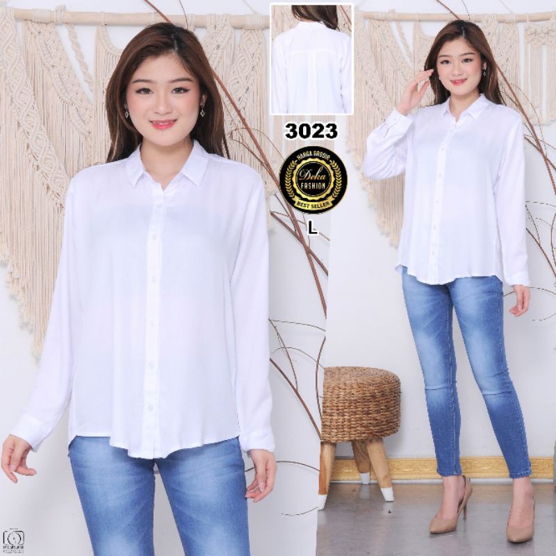 KEMEJA WANITA KATUN TWILL 30s - 3023-Putih ukuran L