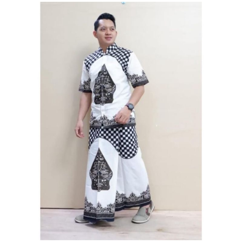 Baju Muslim Pria Sarung Setelan Baju koko Lengan Panjang Putih Premium Kemeja Koko Pria Dewasa Set S