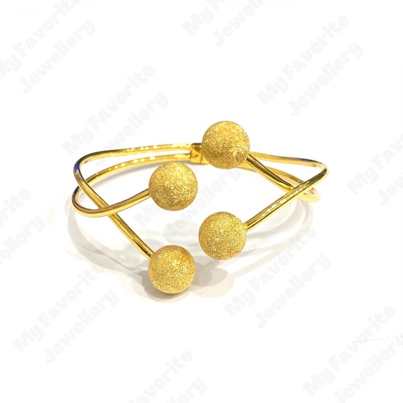 Gelang Bangle Bola-Bola Pasir Silang Emas Asli Kadar 700