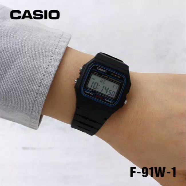 Jam Casio digital jam tangan pria dan wanita Casio F91W Black