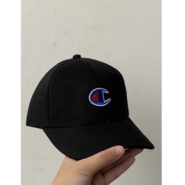 Topi Baseball Champion Pria Distro Sport Hitam Premium Olahraga Bandung Grosir