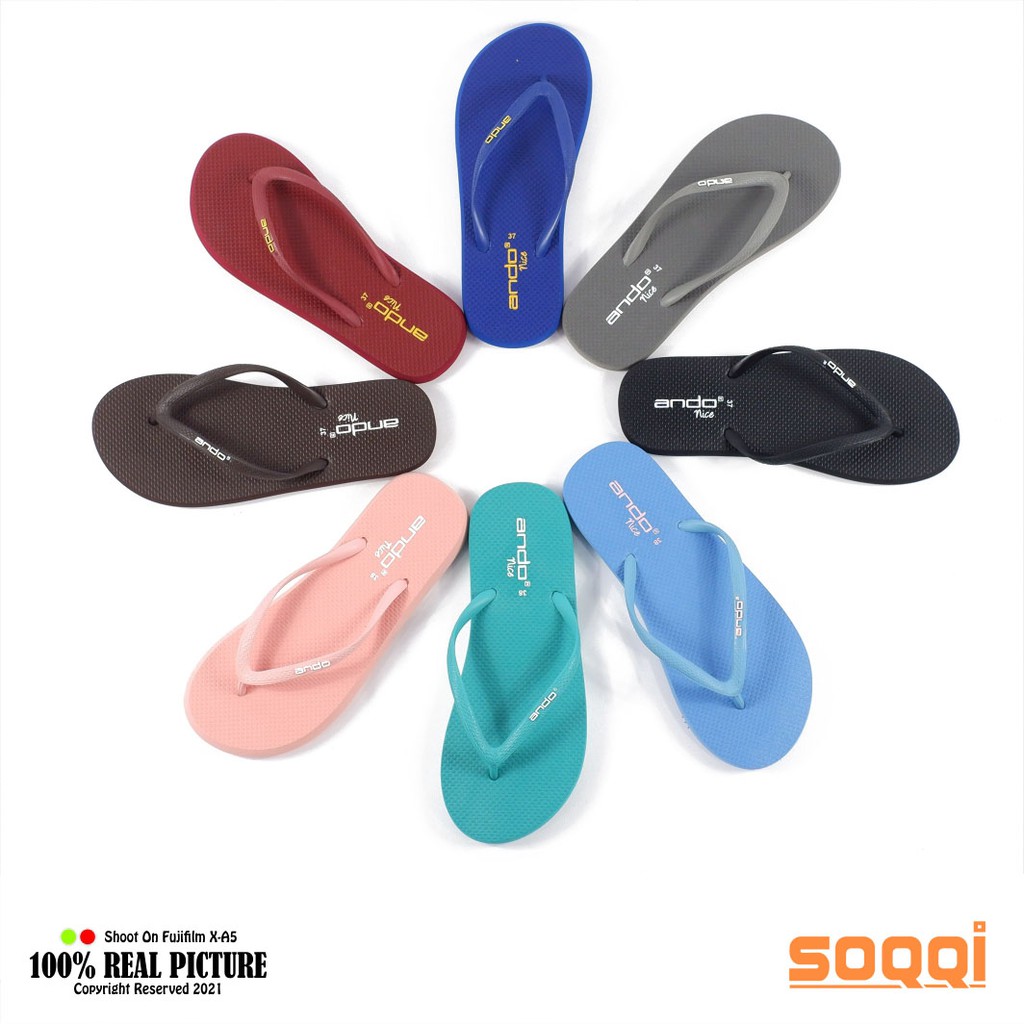 Sandal flip flop wanita jepit karet ori sendal cewek perempuan dewasa flat branded Ando Nice basic promo murah keren cod 36-40