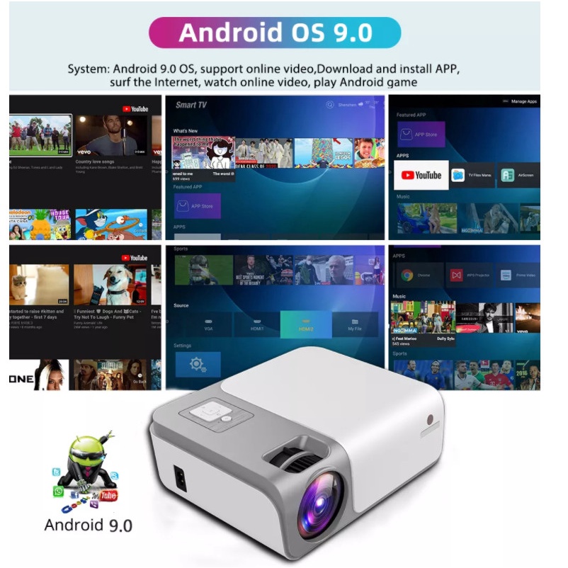 CHEERLUX C50 Smart Mini Projector Android WiFi LED 4000 Lumens Full HD 1080P Resolution Home Projector