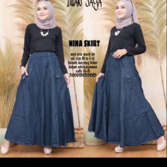 Bawahan Rok Jeans Fashion Wanita Jumbo Bawah Lebar Bahan Premium