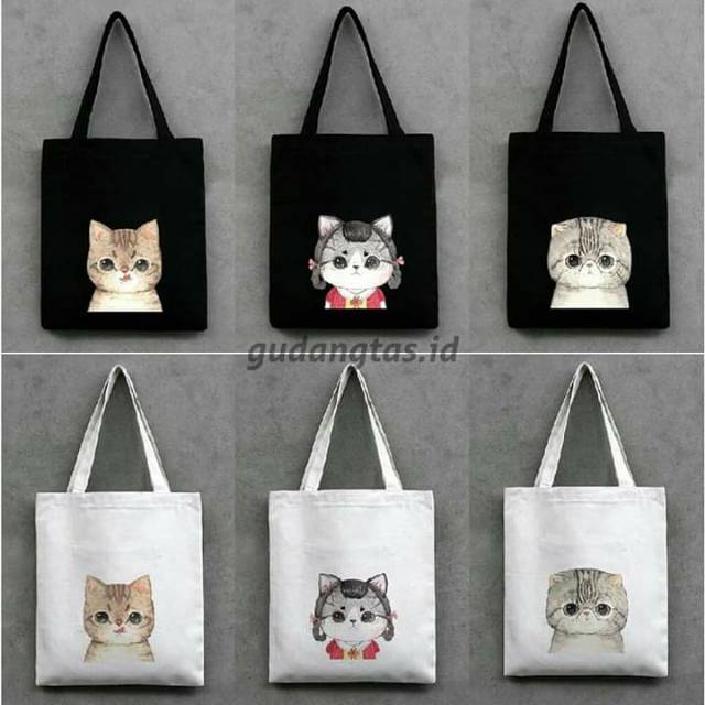 Tote bag gambar kucing lucu"